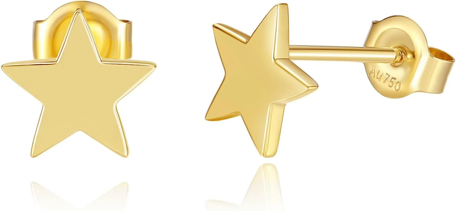 Mothers Day Gifts 14K Solid Yellow Gold Star Stud Earrings Dainty Tiny Delicate Durable Small Earrings Fine Jewelry Birthday Gifts for Women, Available Diameter 7mm
