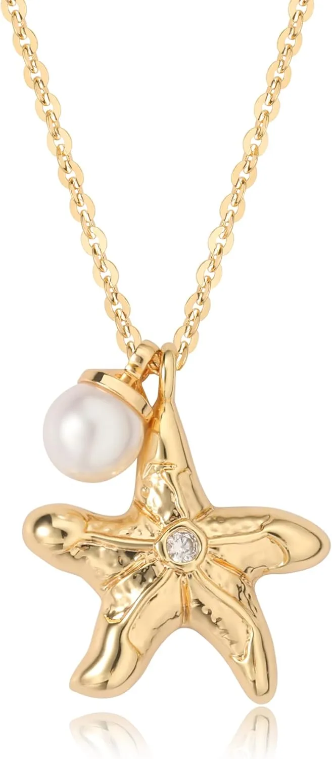 MTMY 14K Gold Plated Shell/Starfish/Anchor/Dolphin Pendant Necklaces Ocean Beach Summer Jewelry for Women