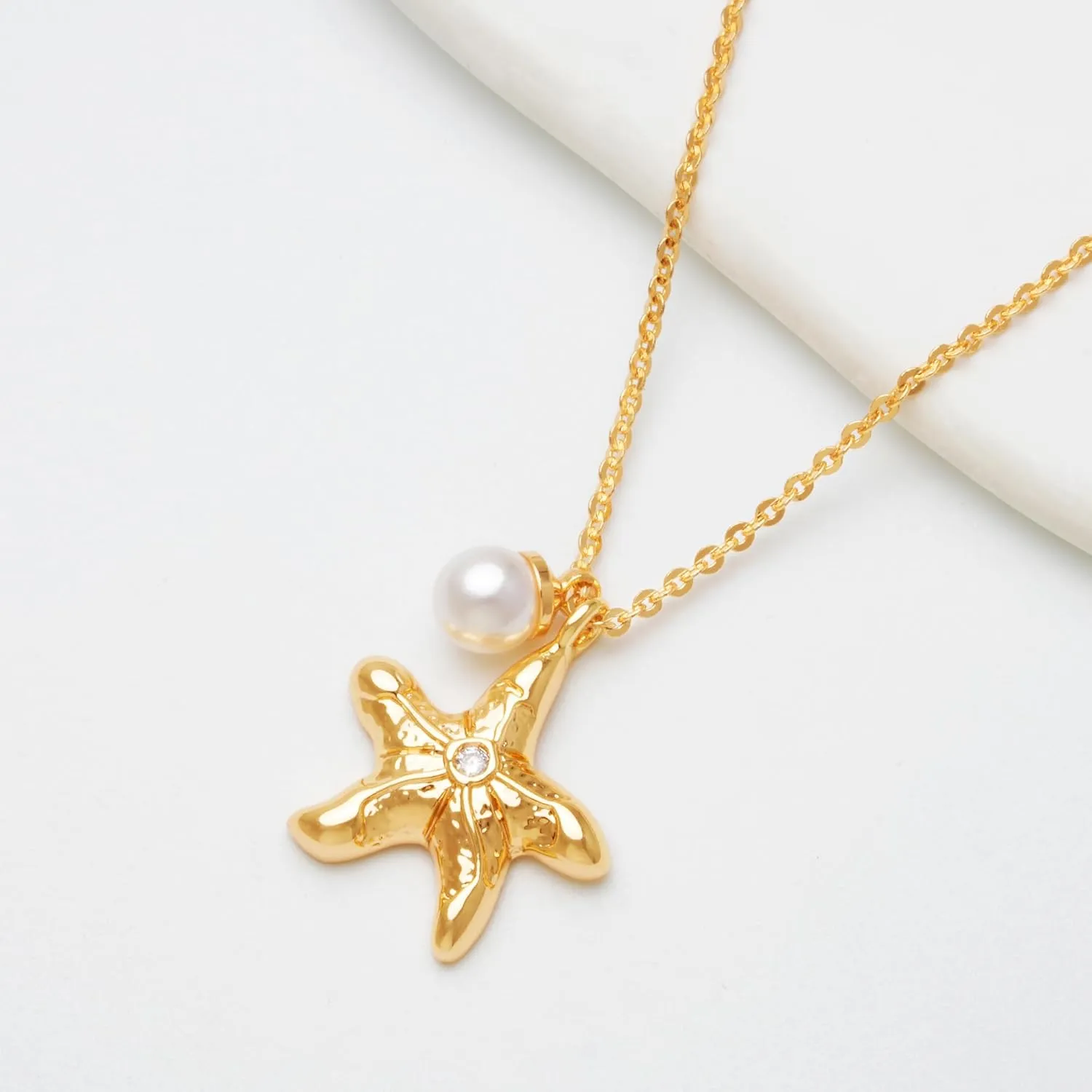 MTMY 14K Gold Plated Shell/Starfish/Anchor/Dolphin Pendant Necklaces Ocean Beach Summer Jewelry for Women