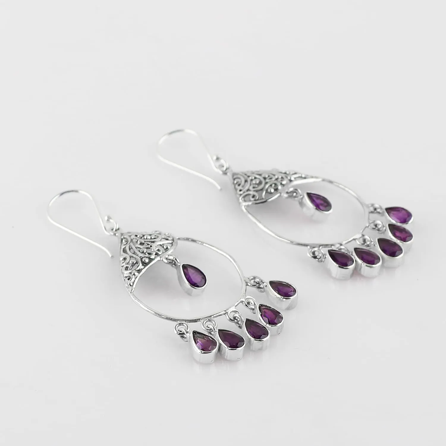 Natural Amethyst Gemstones Dainty Earrings, 925 Sterling Silver Dangling Jewelry, Handmade Jewelry, Birthstone, Mothers Day Gifts for Women & Girls
