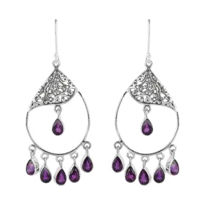 Natural Amethyst Gemstones Dainty Earrings, 925 Sterling Silver Dangling Jewelry, Handmade Jewelry, Birthstone, Mothers Day Gifts for Women & Girls