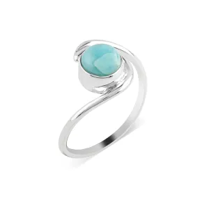 Natural Sky Blue Larimar Gemstone Ring 925 Sterling Silver Statement Ring Cabochon Stones Handmade Jewelry Promise Wedding Bridal Women Rings Gifts (US - 9)