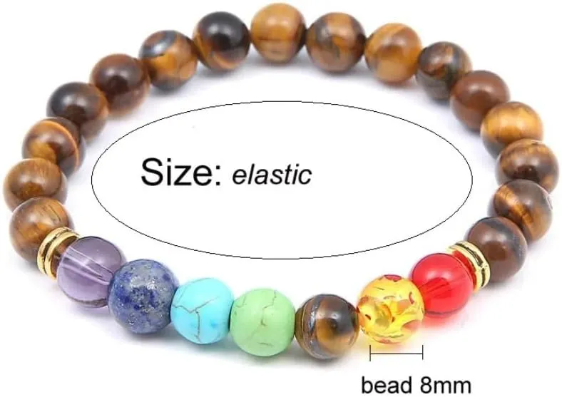Natural Stone Tiger Eye 7 Chakra Bracelets Bangles Yoga Beads Buddha Prayer Elastic Bracelet Men