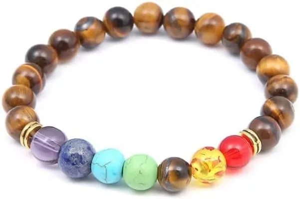 Natural Stone Tiger Eye 7 Chakra Bracelets Bangles Yoga Beads Buddha Prayer Elastic Bracelet Men