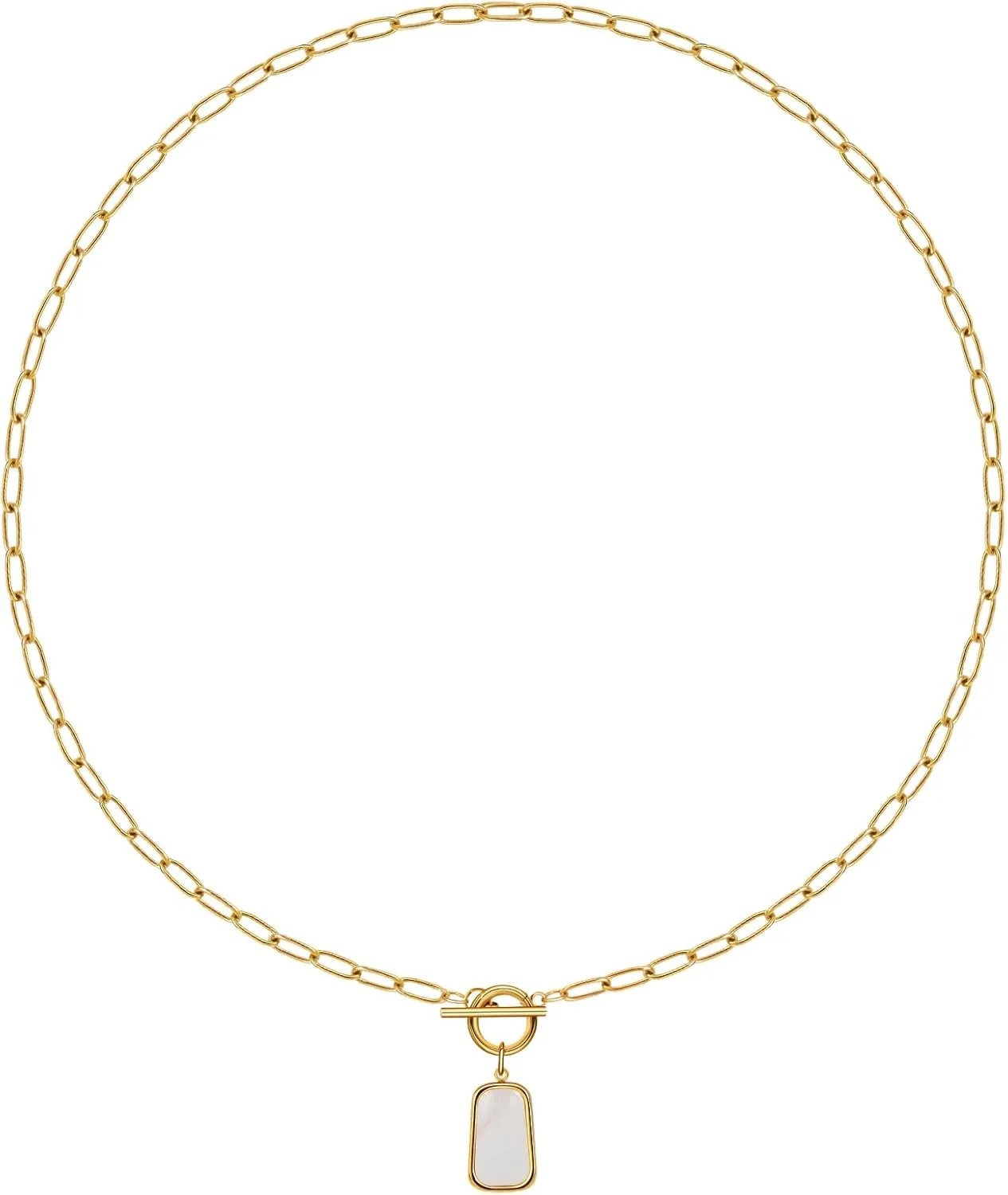 Natural White Sea Shell OT Buckle Long Plate Pendant Necklace For Women Trendy Elegant in Color and Luster Titanium Steel Electroplated with 18K Gold Necklace