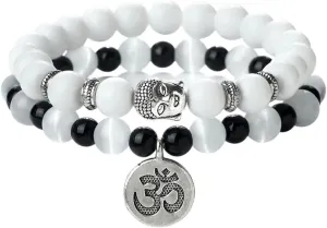 New 2025 Unisex 2 Pieces Natural Stone Beaded Bracelet Charm Distance Bangles Elastic Buddha Head Lucky Prayer For Women Men Pendant Couple Gift Jewelry Fashion Trendy Accessories Creative And