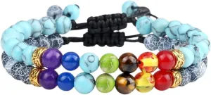 New 2025 Unisex 2Pcs/Set 7 Beads Bracelet Natural Stone Tiger Eye 6Mm Onyx Agates Malachite Bracelets Yoga Balance Prayer Bangles Jewelry Fashion Accessories Creative For Women And Men Men