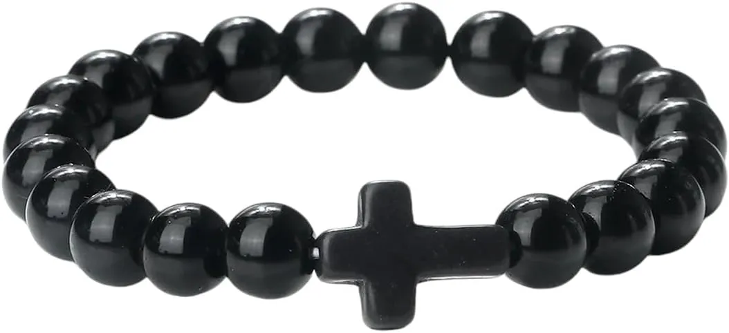 New 2025 Unisex Jesus Cross Men Bracelet Natural Stone Black Lava Turquoises Onyx Beads Charm Bracelets Women Yoga Bangles Prayer Jewelry Luxury With You Accessories Trendy Best For Gift And