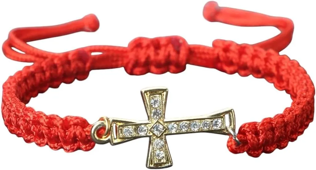 New 2025 Unisex Red Color Thread Crystal Cross Pendant Bracelet Prayer Jesus Meditation Couple Bangles Chain Jewelry Gift With For You Accessories Trendy Creative For Women And Men