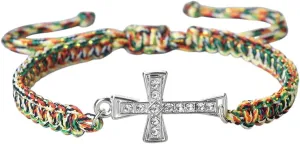 New 2026 Unisex Red Color Thread Crystal Cross Pendant Bracelet Prayer Jesus Meditation Couple Bangles Chain Jewelry Gift With For You Accessories Trendy Creative For Women And Men