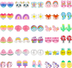 NEWITIN 30 Pairs Magnetic Stud Earrings for Girls Clip on Earring Hypoallergenic Magnet Studs Non Piercing Girls Earring Cute Magnetic Earrings for Kids Women