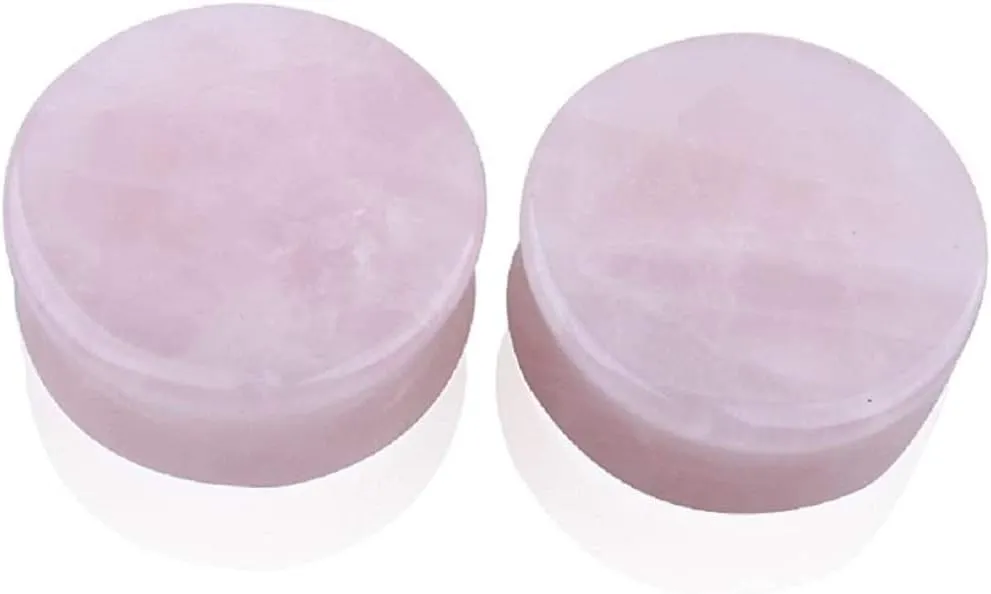 NewZenro 2Pairs Rose Quartz Aventurine Natural Organic Stone Ear Plugs Gauges Tunnel Expanders Stretcher Double Flared Amazonite Flesh Piercings Body Jewelry Set