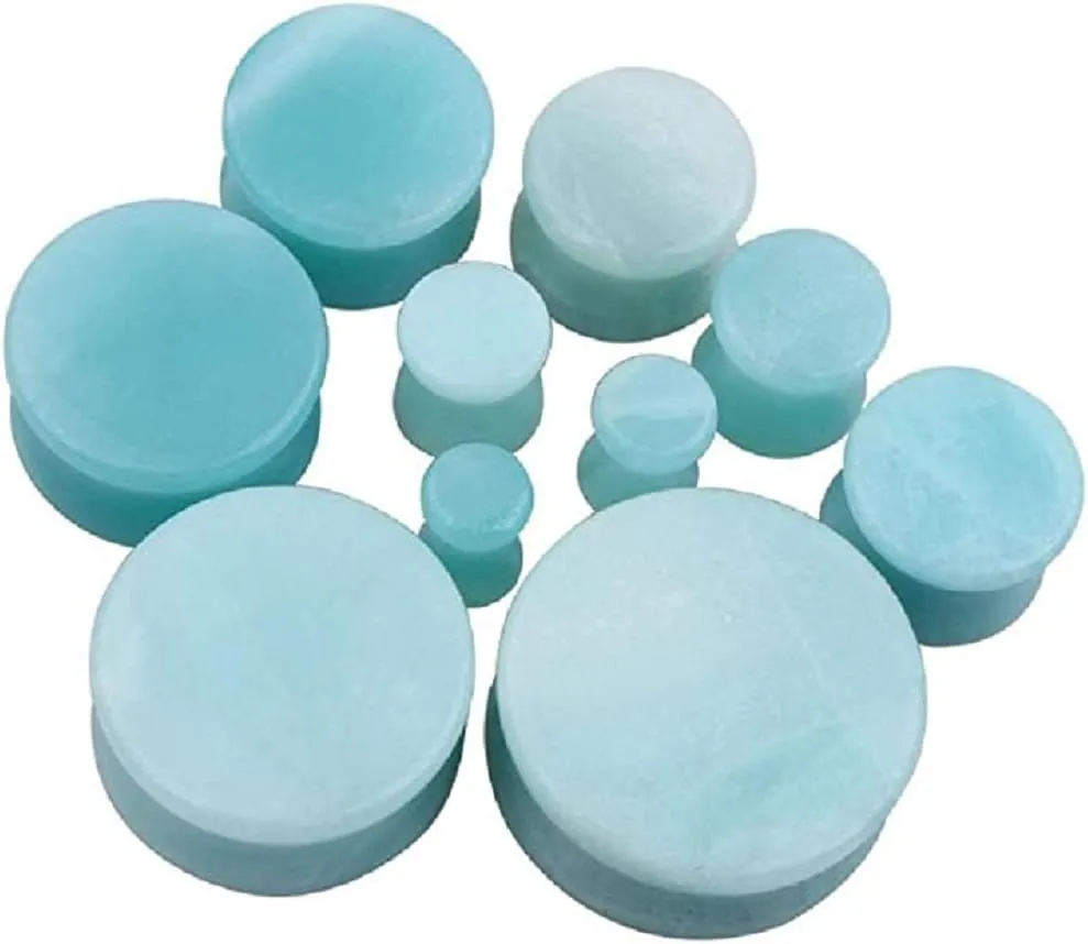 NewZenro 2Pairs Rose Quartz Aventurine Natural Organic Stone Ear Plugs Gauges Tunnel Expanders Stretcher Double Flared Amazonite Flesh Piercings Body Jewelry Set