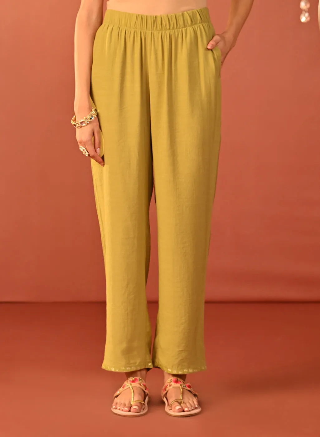 Noorain Pista Green Embroidered Cotton Linen Co-ord Set for Women