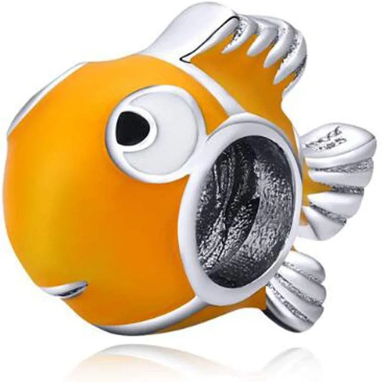 Ocean Animal Charms Beads 925 Sterling Silver Necklace Pendant Red Enamel Carp Dolphin Charms for Women Bracelets (Fish Charms)