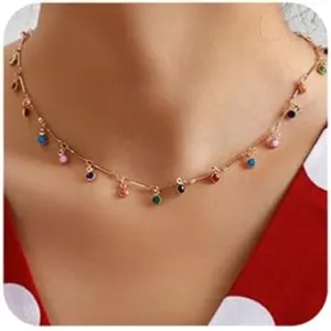 Octwine Women Colorful Cute Beads Neckalce Beaded Choker Necklace Simple Necklace for Women AccessoriesGold