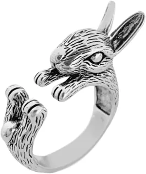 OIDIMS Unique Rabbit Statement Biker Rings for Women Men Cute Animal Pet Open Adjustable Stacking Bunny Ring Wrap Thumb Expandable Vintage Style Funny Comfort Fit Easter Party Friendship Jewelry
