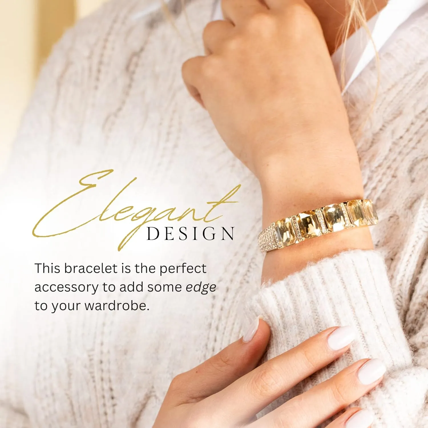 Olivia Welles Penelope Cuff Bracelets for Women, Sparkly Gold Plated Crystal Rhinestone Bracelet for Women Fashion Jewelry on Any Occasion