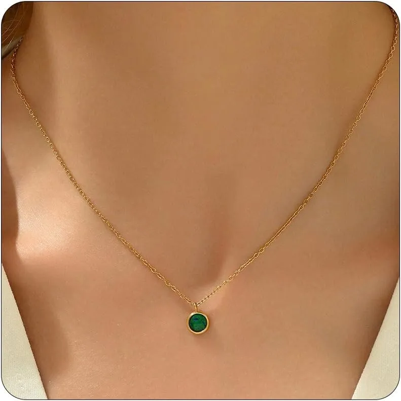Opal Necklaces for Women Dainty 18K Gold Plated Created Opal Pendant Necklace Simple Round Opal Jewelry Gift