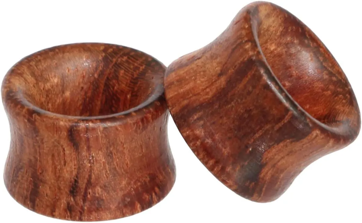 Organic Wood Double Flare Hollow Flesh Tunnel Plug Ear Stretching Kit Gauge 8mm to 20mm