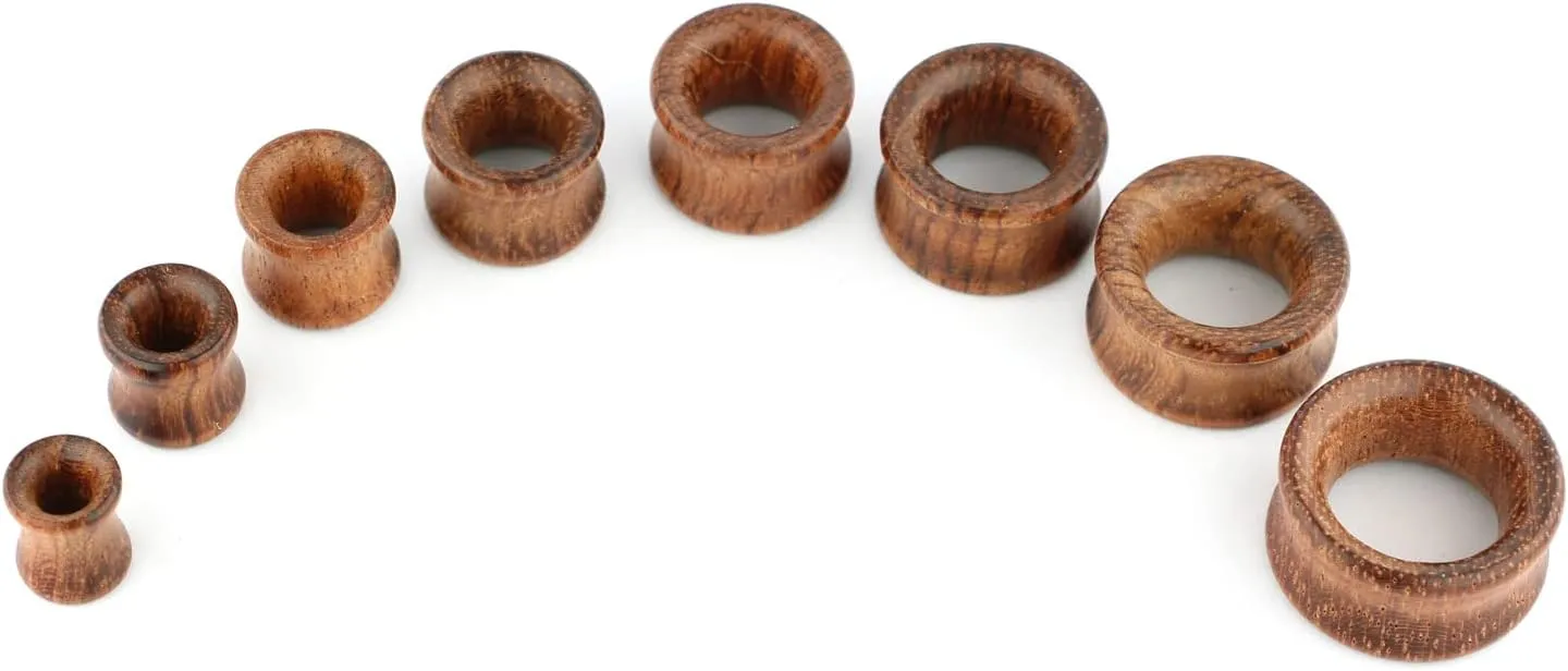 Organic Wood Double Flare Hollow Flesh Tunnel Plug Ear Stretching Kit Gauge 8mm to 20mm
