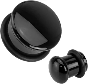 Pair (2PCS) BLACK AGATE STONE PLUGS Single Flare Organic Gauges Ear Tunnels 9278