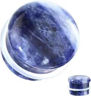 Pair (2PCS) SODALITE STONE PLUGS Single Flare Organic Gauges Ear Tunnels 9304