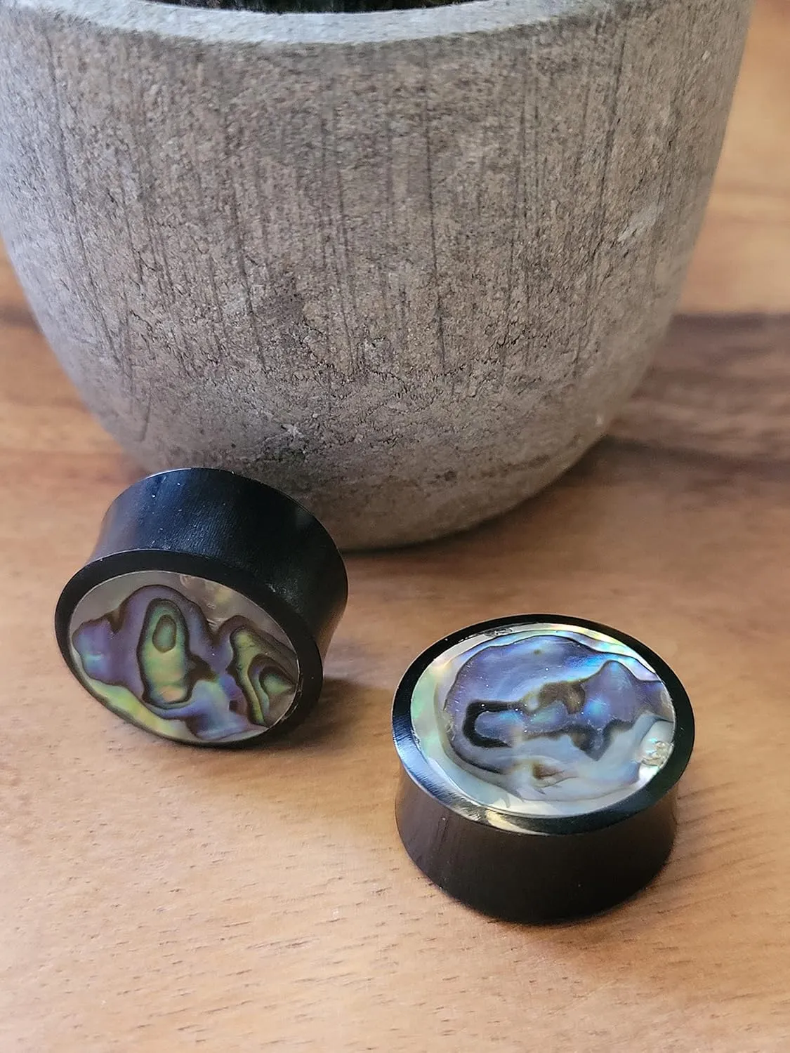 Pair Abalone Shell Organic Buffalo Plugs Saddle Ear Gauges for Women or Men 2g 0g 00g 7/16 1/2 9/16 5/8 3/4 inch