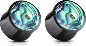 Pair Abalone Shell Organic Buffalo Plugs Saddle Ear Gauges for Women or Men 2g 0g 00g 7/16 1/2 9/16 5/8 3/4 inch