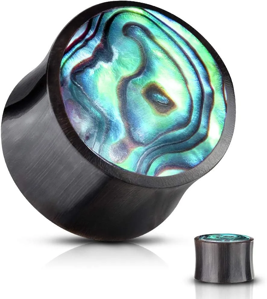 Pair Abalone Shell Organic Buffalo Plugs Saddle Ear Gauges for Women or Men 2g 0g 00g 7/16 1/2 9/16 5/8 3/4 inch