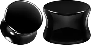 Pair of Black Onyx Stone Double Flared Saddle Piercing Jewelry Ear Stretcher Plugs Flesh Earring Lobe
