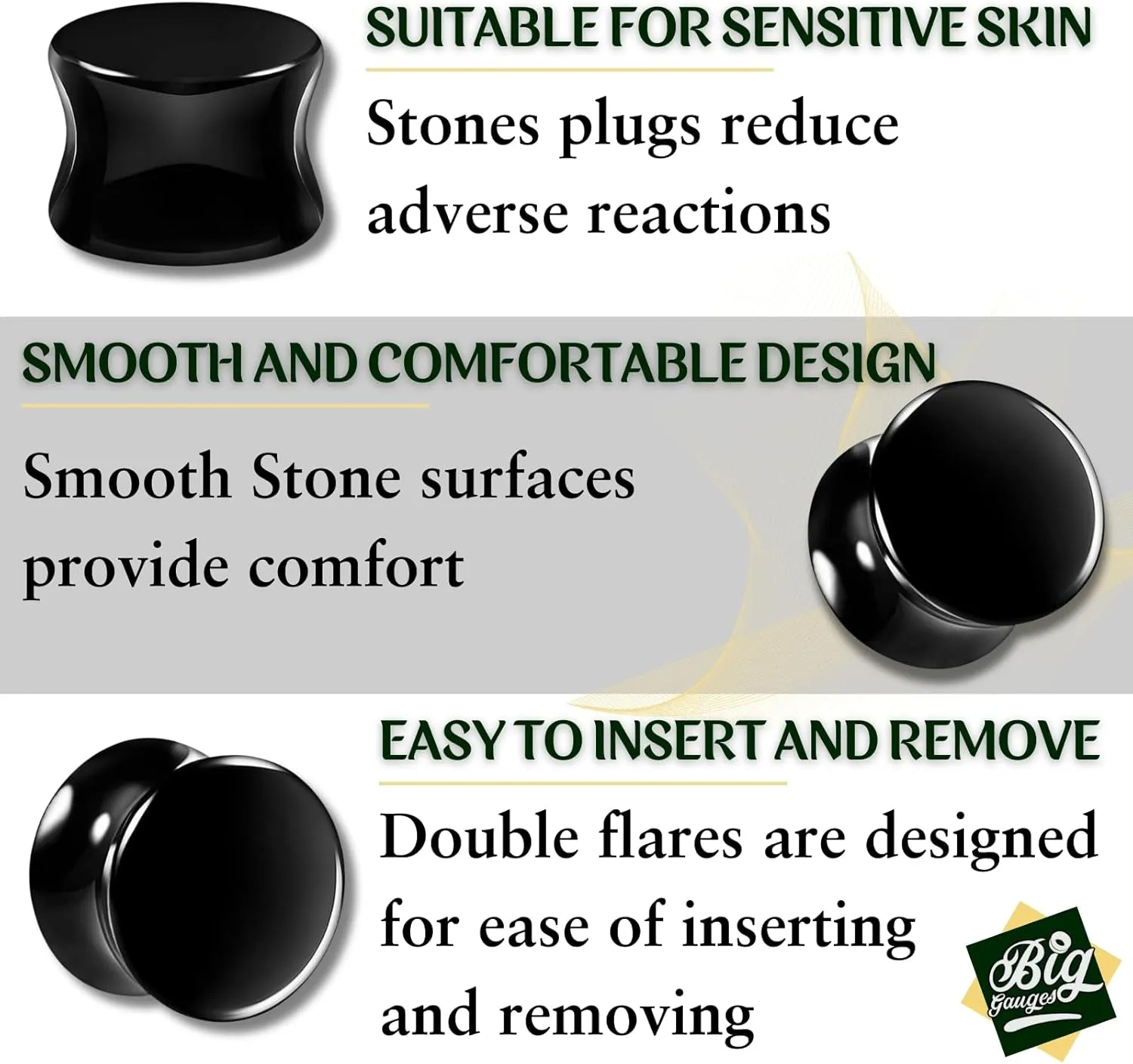 Pair of Black Onyx Stone Double Flared Saddle Piercing Jewelry Ear Stretcher Plugs Flesh Earring Lobe