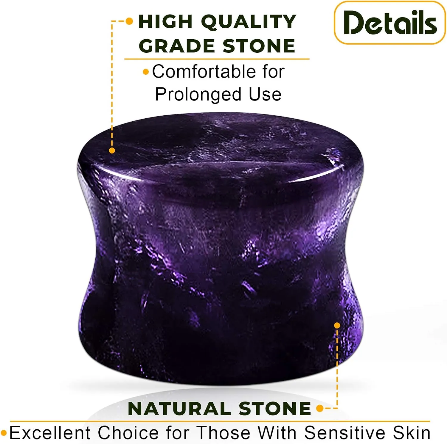 Pair of Double Flared Amethyst Stone Piercing Jewelry Ear Stretcher Saddle Plugs Flesh Earring Lobe