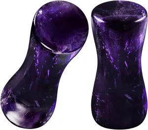 Pair of Double Flared Amethyst Stone Piercing Jewelry Ear Stretcher Saddle Plugs Flesh Earring Lobe