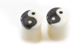 Pair of Ear Plugs Made of Organic Horn Bone with Yin Yang Symbol Design