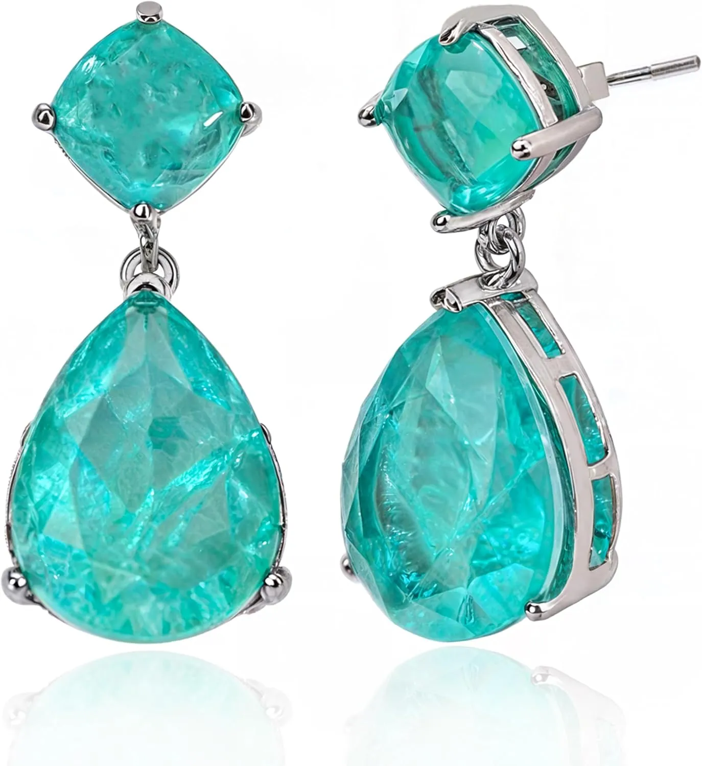 Paraiba Tourmaline Vintage Teardrop Dangle Earrings, Bridal Bridesmaids Statement Drop Jewelry for Women, Wedding Prom 2025 Trend, Silver-plated Metal Emerald Gemstone, Big Cocktail Fine Party Gift