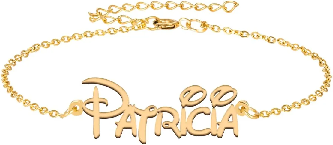 Patricia Custom Name Bracelet Personalized Dainty Bangles Engraved Cutted Crafted Friendship Ankle Jewelry Gift for Womens