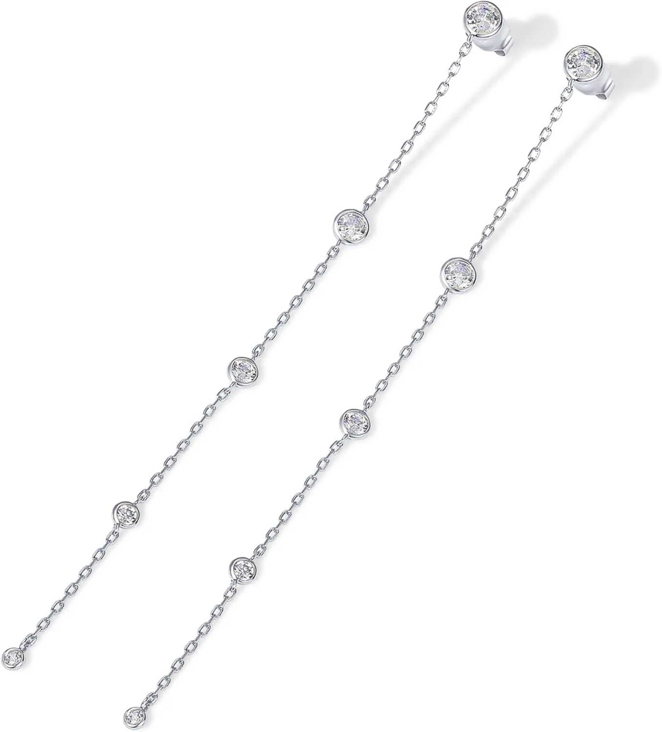 PAVOI 14K Gold Plated Sterling Silver Posts Station Linear Dangle Earrings for Women | Simulated Diamond Chain Drop Earrings