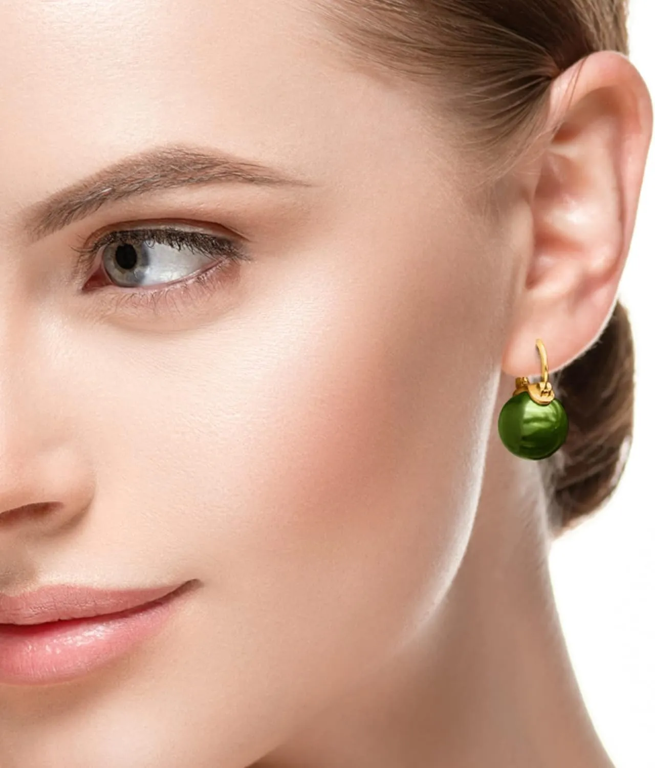 Pearl Drop Stud Earrings Huggie Hoop Golden-tone Earrings for Women, ideal bridal, work, party, dress, holidays