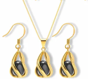 Pearl Jewelry Set For Women S925 Sterling Silver/14K Gold Plated Necklace & Earrings Set Freshwater Pearl Pendant Cage Set for Wedding Anniversary Prom Birthday Gift