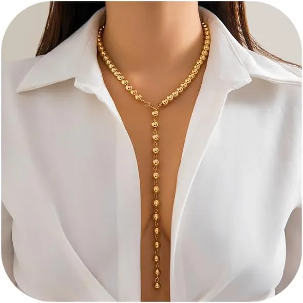 Pearl Y Lariat Necklace for Women - Long Bead Necklaces, Adjustable Drop Necklace, Trendy Fashion Jewelry