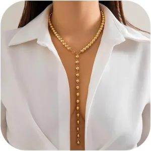 Pearl Y Lariat Necklace for Women - Long Bead Necklaces, Adjustable Drop Necklace, Trendy Fashion Jewelry