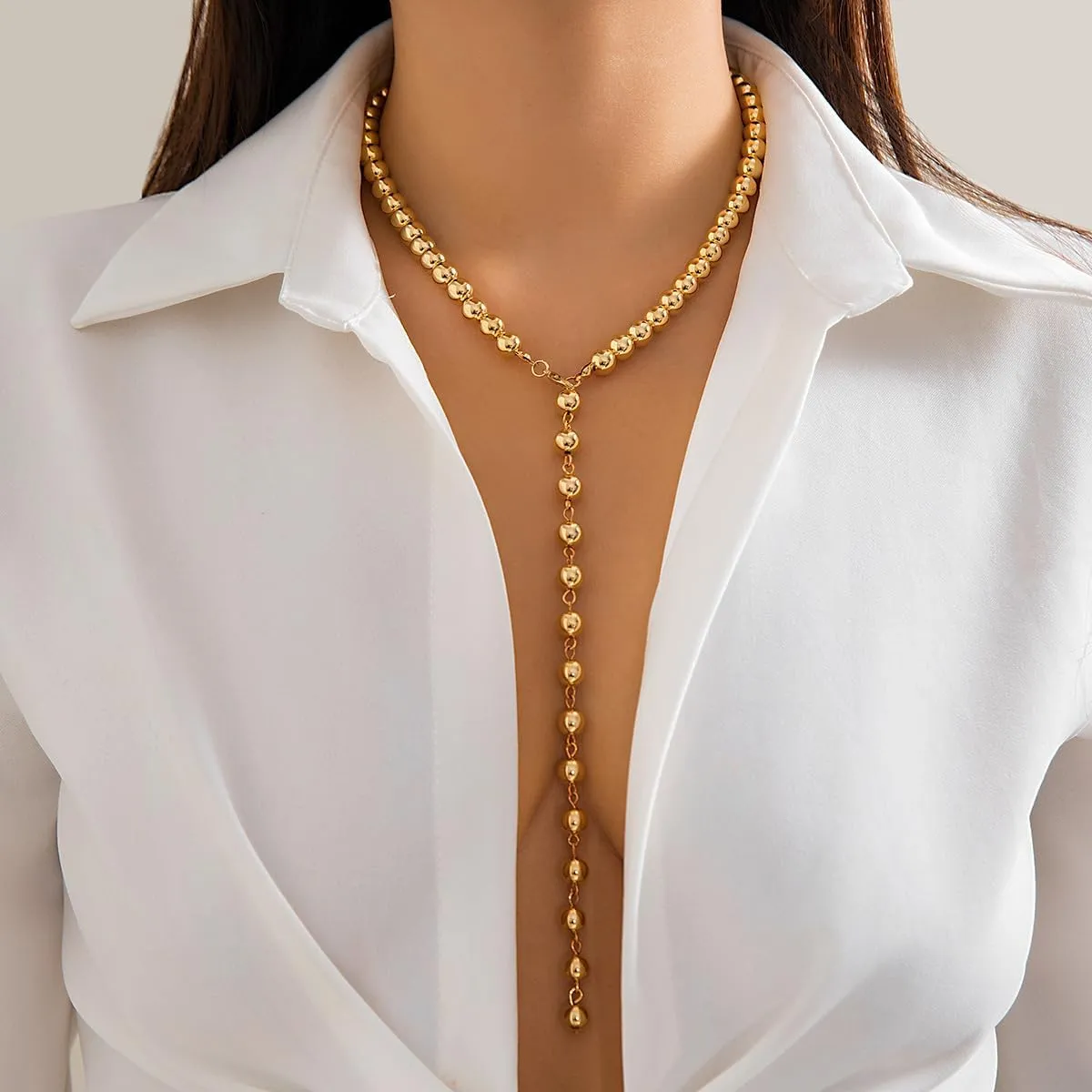 Pearl Y Lariat Necklace for Women - Long Bead Necklaces, Adjustable Drop Necklace, Trendy Fashion Jewelry