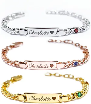 Personalized Baby Bracelets for infant with Birthstone Customized Name ID Bracelets 18K Gold Plated Adjustable Chain for Boys Girls Custom Baby Gifts for Newborn 1st Birthday Baby Shower Custom Jewelry Gift for Men Women