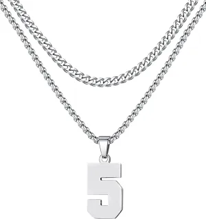 Personalized Jersey Number Layered Necklaces for Men Stainless Steel Athletes Sports Number Chain for Men Baseball Basketball Football Gifts