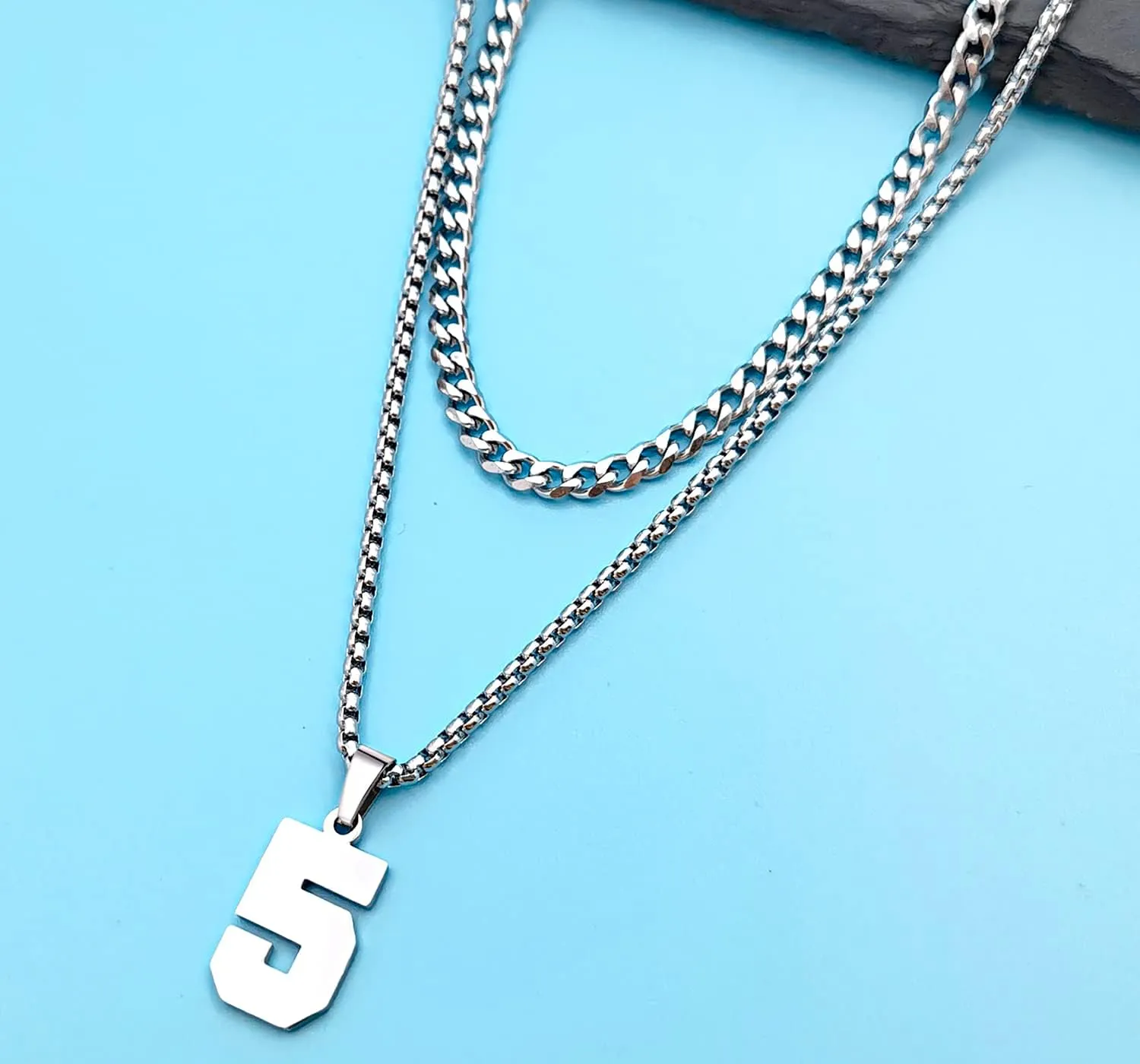 Personalized Jersey Number Layered Necklaces for Men Stainless Steel Athletes Sports Number Chain for Men Baseball Basketball Football Gifts