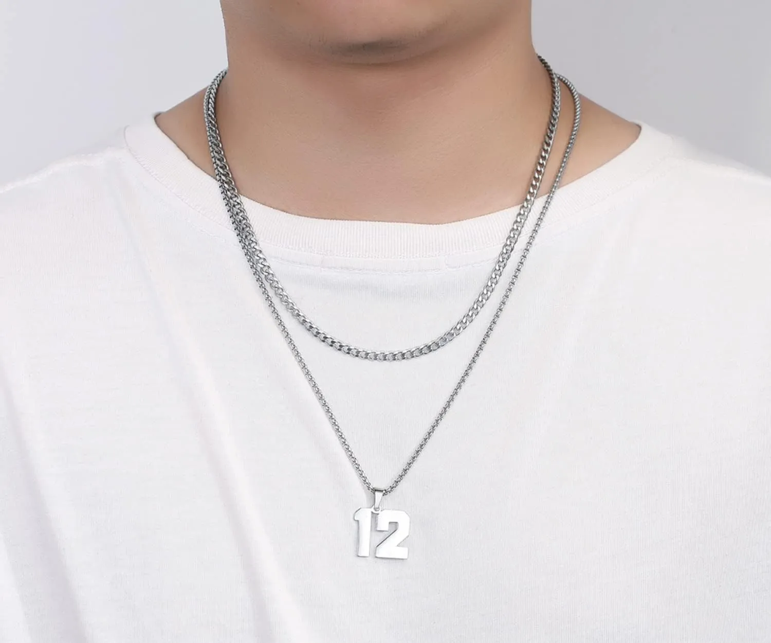 Personalized Jersey Number Layered Necklaces for Men Stainless Steel Athletes Sports Number Chain for Men Baseball Basketball Football Gifts