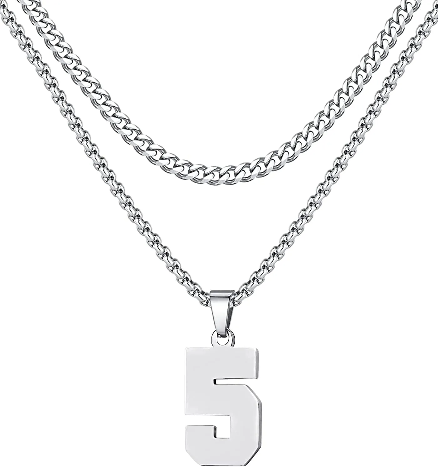 Personalized Jersey Number Layered Necklaces for Men Stainless Steel Athletes Sports Number Chain for Men Baseball Basketball Football Gifts