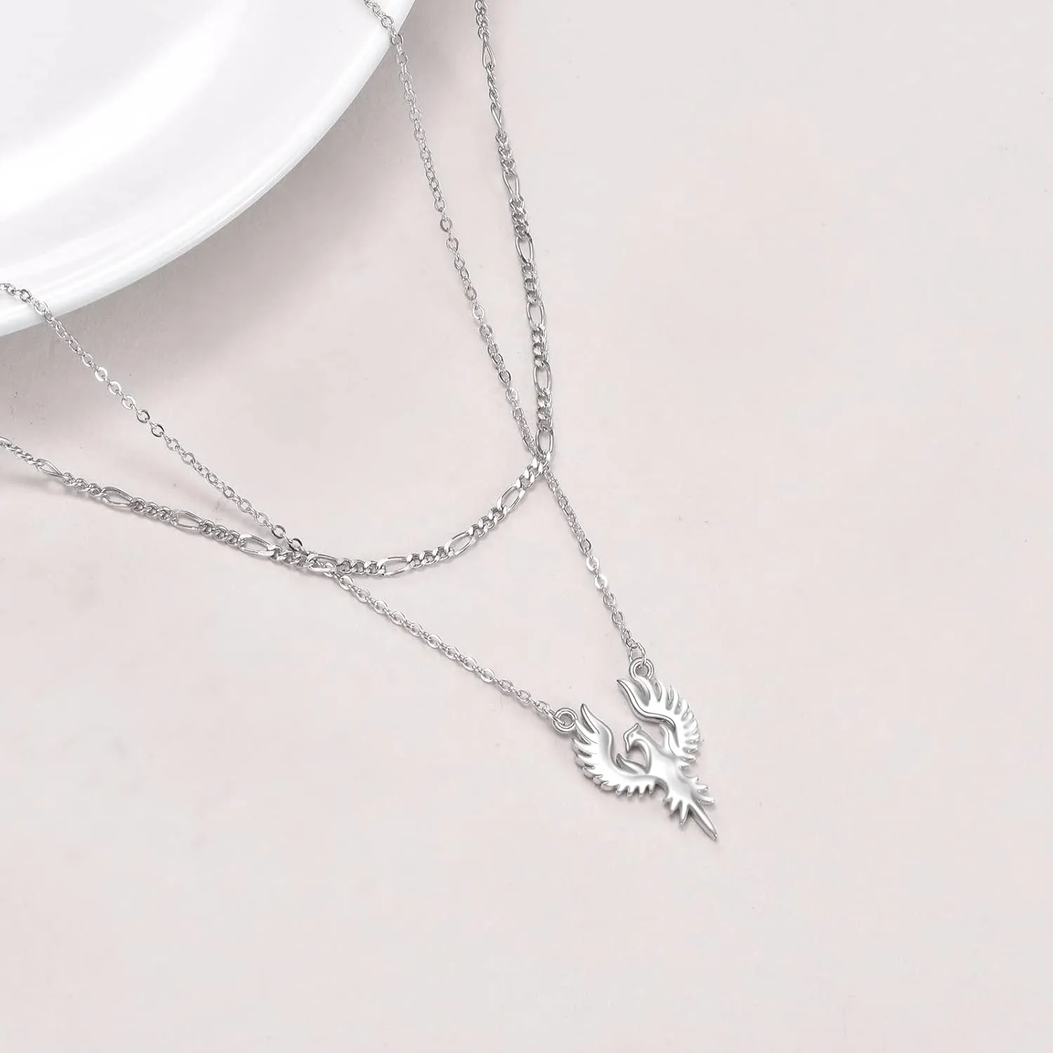 Phoenix/Yin Yang/Lightning Bolt Layered Necklace Sterling Silver Paperclip Chain Preppy Necklaces Jewelry Gifts For Women