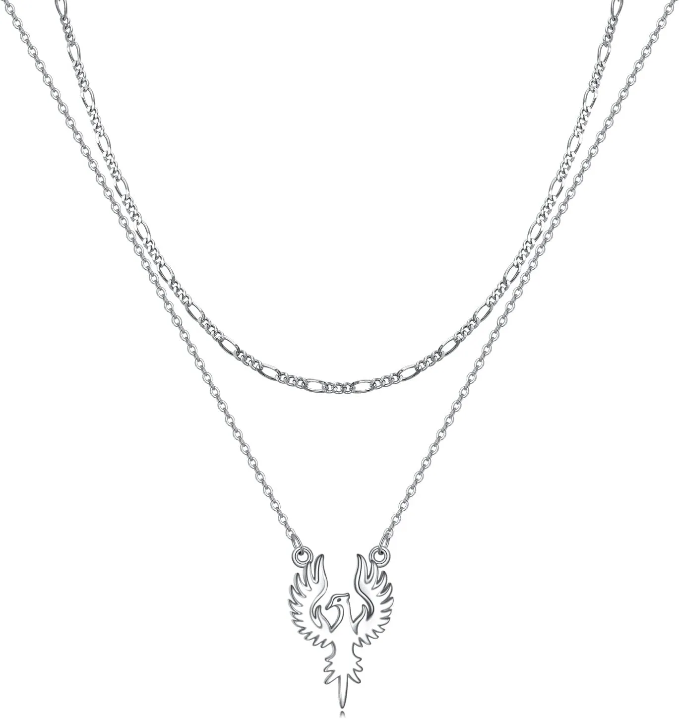 Phoenix/Yin Yang/Lightning Bolt Layered Necklace Sterling Silver Paperclip Chain Preppy Necklaces Jewelry Gifts For Women